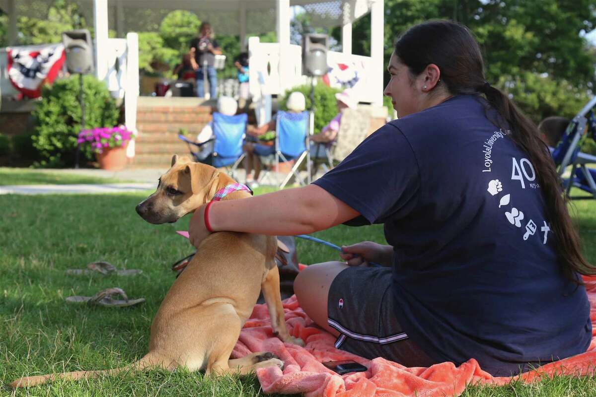 Kyle Courtney of Norwalk and her dog Nola were in attendance at this season's first Sherman Green Summer Concert on Saturday, July 11, 2020, in Fairfield, Conn.