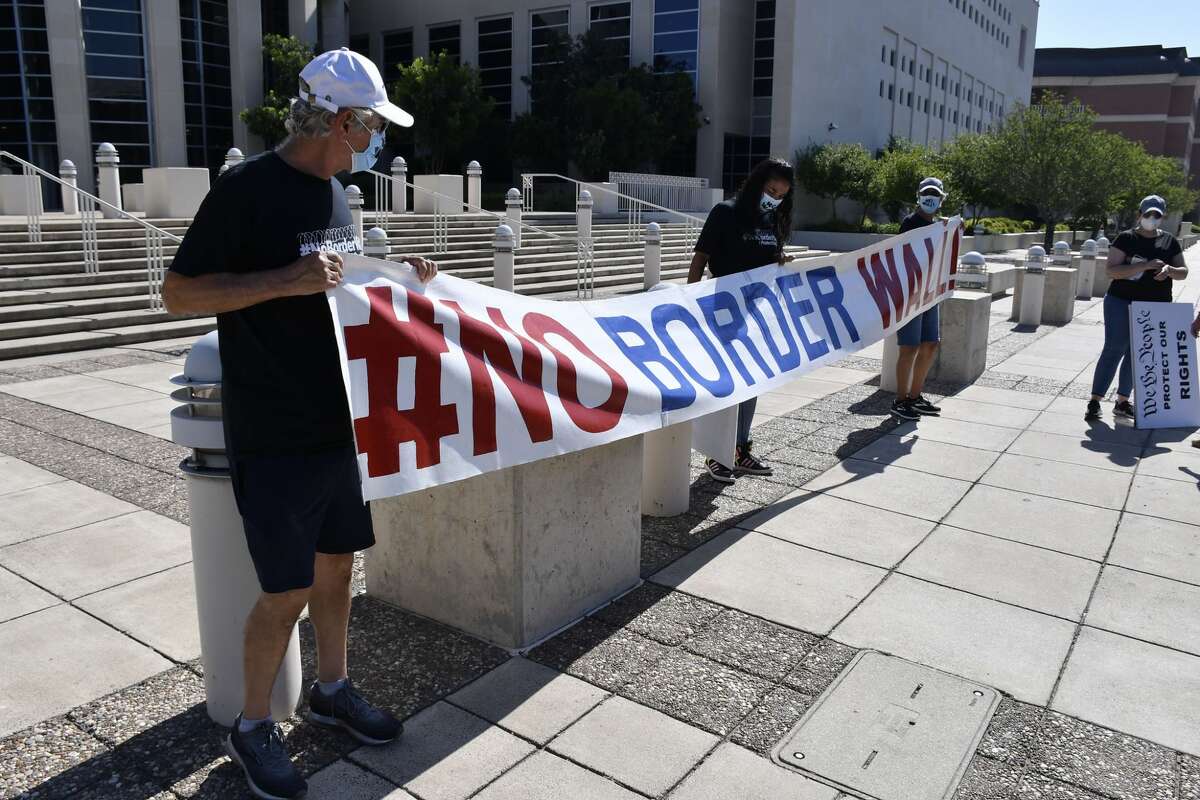Landowners and members of the NoBorderWall Laredo Coalition participated in a press conference at the US Federal Courthouse Monday, July 13, 2020. The purpose of the event was to announce the filing of a new case(Border wall condemnation of land, 5th amendment, just compensation). Three land owners spoje at the event.