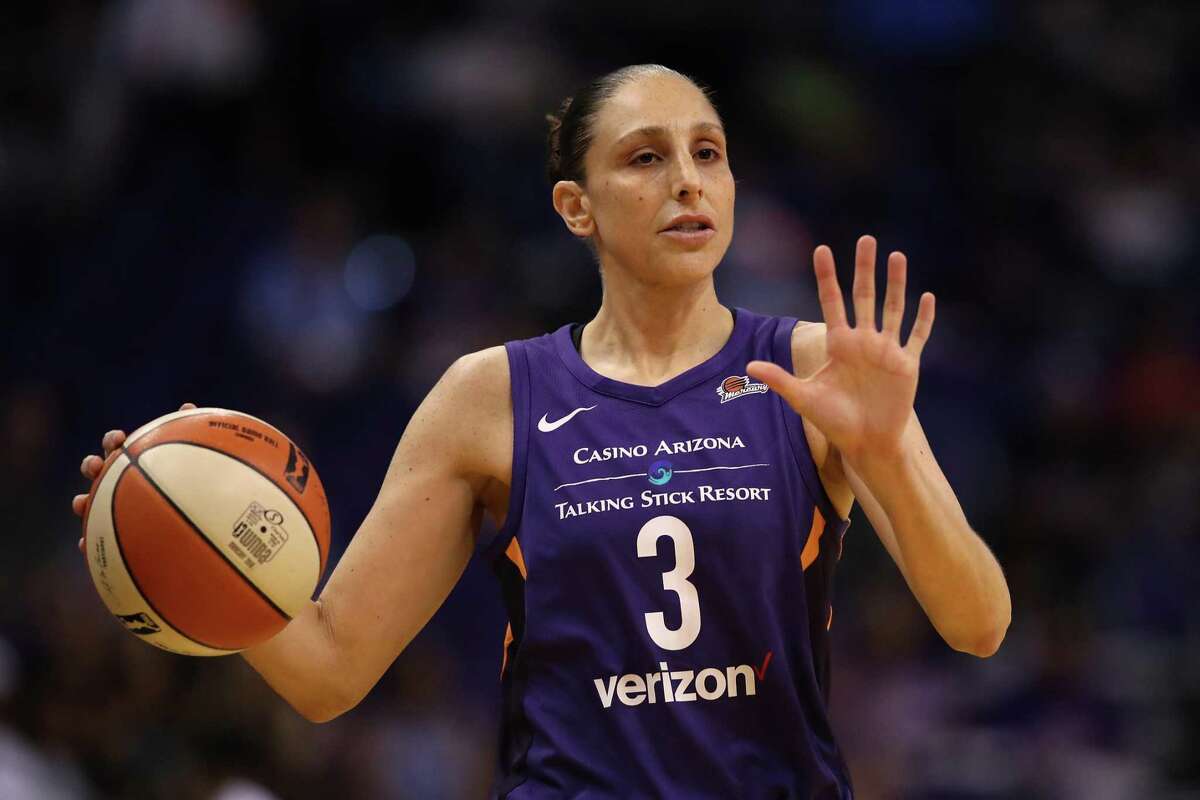 Diana Taurasi #3 of the Phoenix Mercury handles the ball during the first half of WNBA game against the Connecticut Sun at Talking Stick Resort Arena on July 5, 2018 in Phoenix, Arizona.