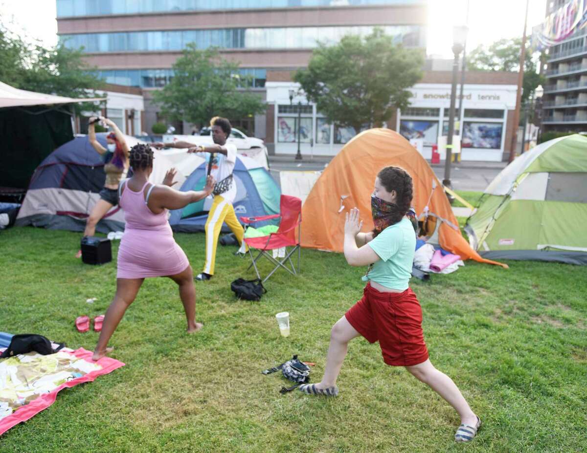 Stamford’s Latham Park encampment digs in