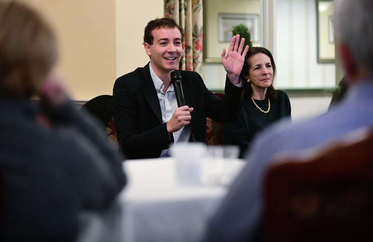 State Senator Will Haskell and State Representative Gail Lavielle discuss legislative priorities at the Greens at Cannondale assisted-living facilty on Feb. 1, 2020 in Wilton, Conn.