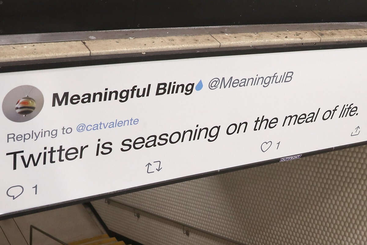 Tweets are displayed on Twitter billboard ads inside Powell Street station on Thursday, Sept. 12, 2019 in San Francisco, Calif.
