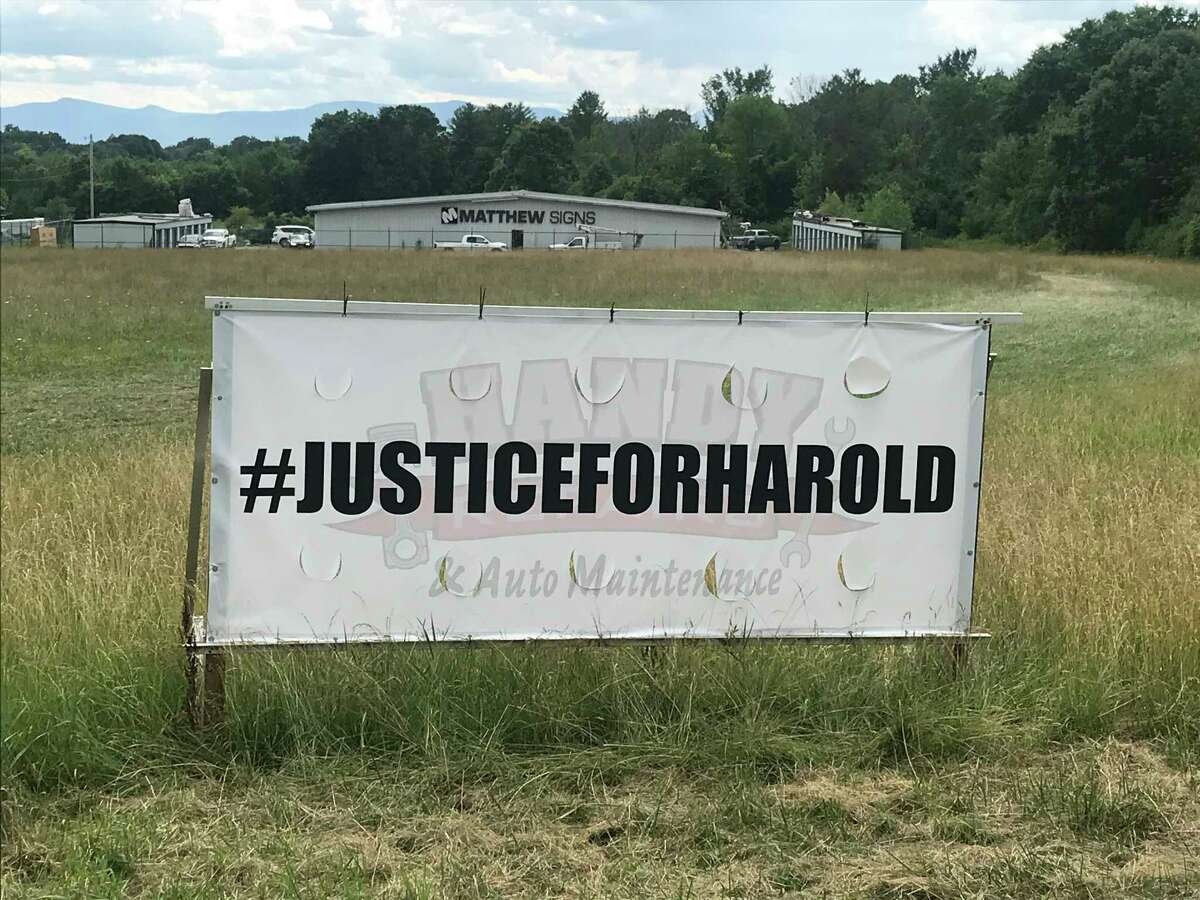 A large sign in Route 9 outside Kinderhook seeking justice for Harold Handy, who was allegedly badly beaten at a party at a sheriff's deputy's home in the summer of 2020. Jury selection in the trial is set to begin Monday.