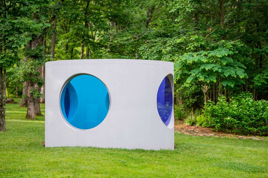 Sarah Braman (b. 1970). "Here", 2019. Concrete drainage pipe, powder-coated aluminum frames, laminated glass. 96 × 140 × 140 inches. Courtesy of the artist and Mitchell-Innes &amp; Nash, New York. © Ironside Photography Photo: Stephen Ironside / Stephen Ironside