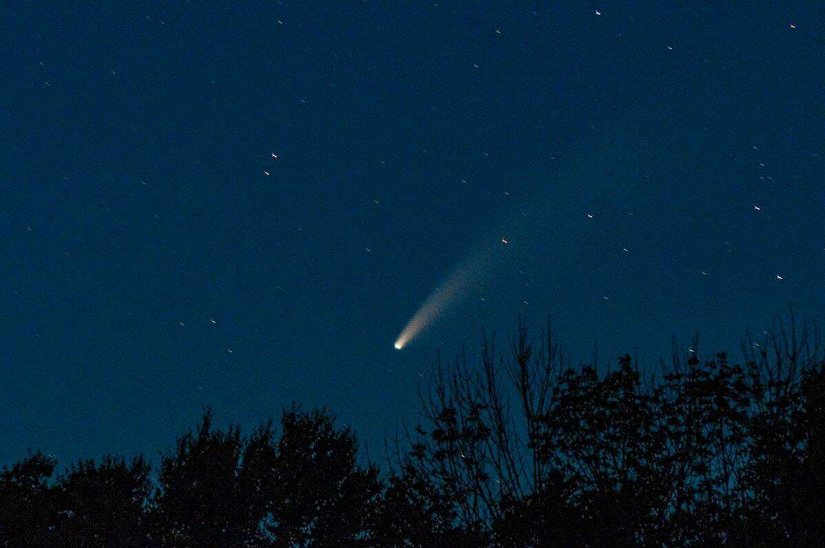 Comet Neowise viewed from Nicholdale Farm. The photo, posted on the Shelton Land Conservation Trust Facebook page, was taken at 9:40 p.m. on July 14 looking northwest.
