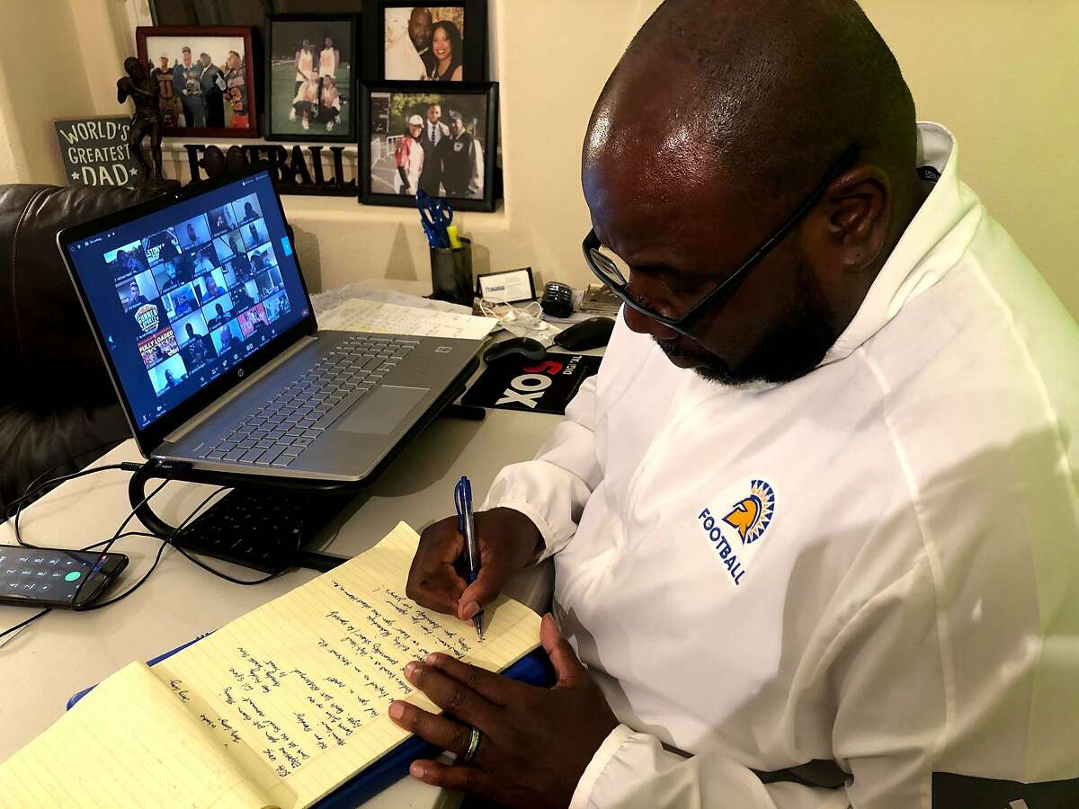 San Jose State assistant football coach Alonzo Carter participates in a weekly networking Zoom call.