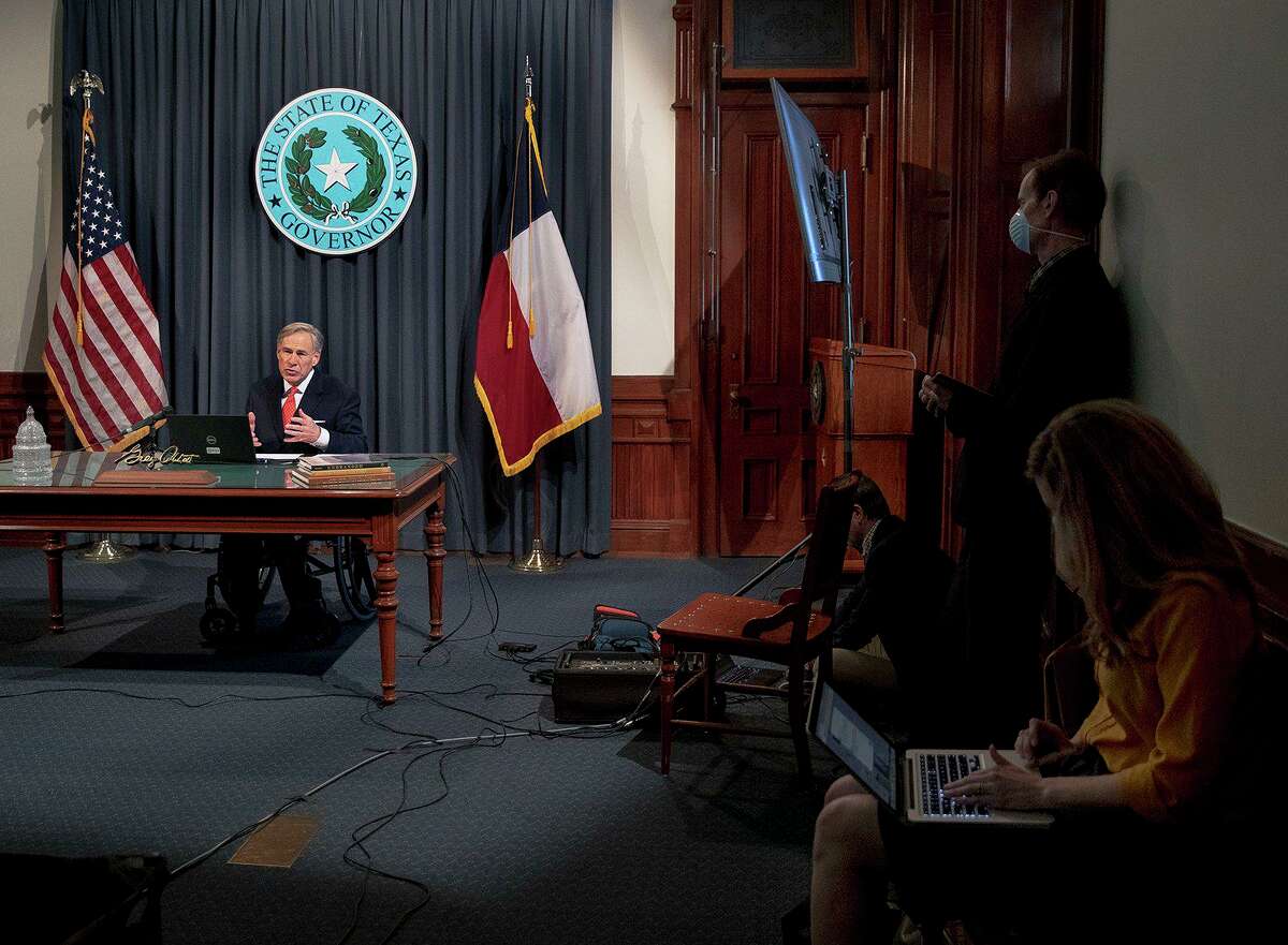 Texas Gov. Greg Abbott speaks about the state's response to COVID-19 during a press conference on Monday, April 13, 2020, in Austin, Texas. [NICK WAGNER/AMERICAN-STATESMAN]