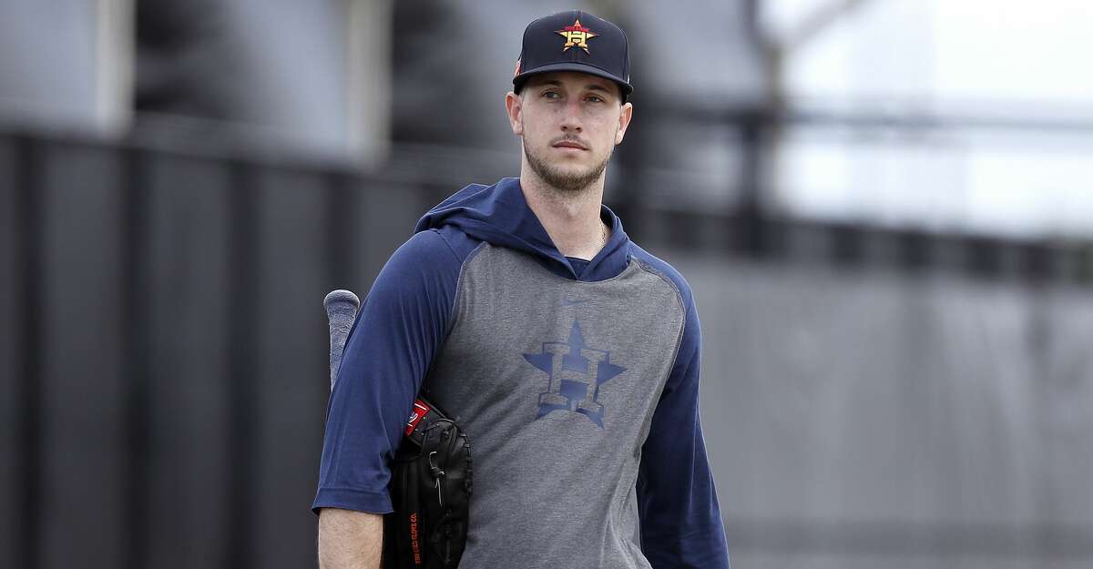 Houston Astros outfielder Kyle Tucker (30) walks out of the batting cages during the Houston Astros spring training workouts at the Fitteam Ballpark of The Palm Beaches, in West Palm Beach , Sunday, Feb. 16, 2020.