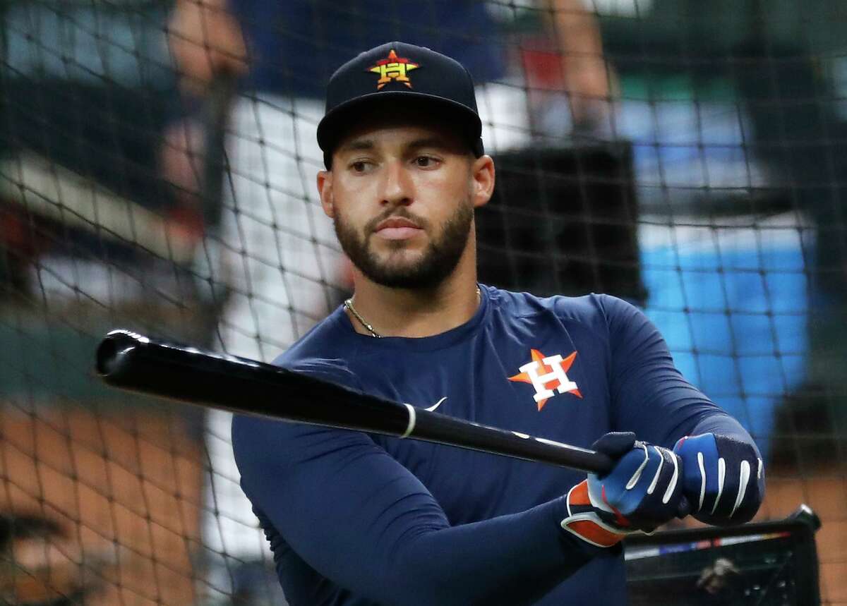 Houston Astros Center field George Springer watches intently from