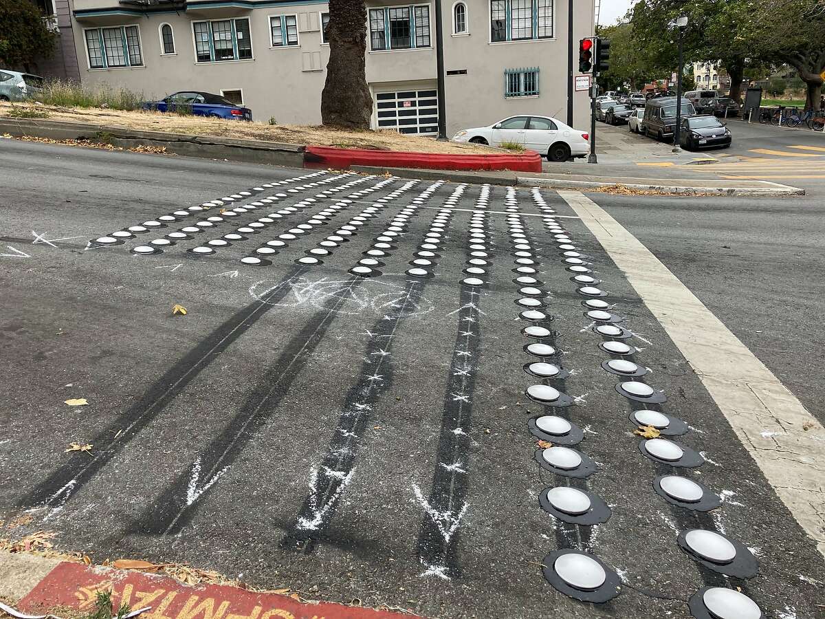 Rumble strips have been installed at Dolores and 20th streets in San Francisco, near the site of a collision between a skateboarder and bicyclist� Friday evening.