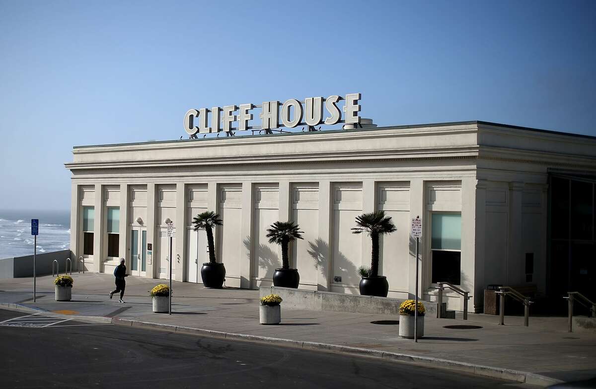 The exterior of the Cliff House is seen, prior to the permanent closure of the restaurant and removal of the Cliff House sign atop the building.