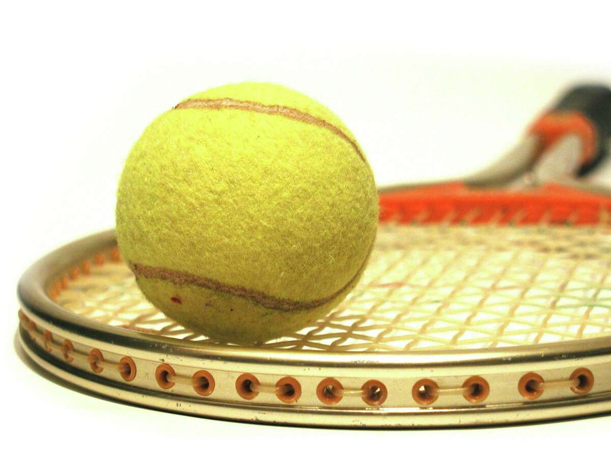 Tennis racket and tennis ball.