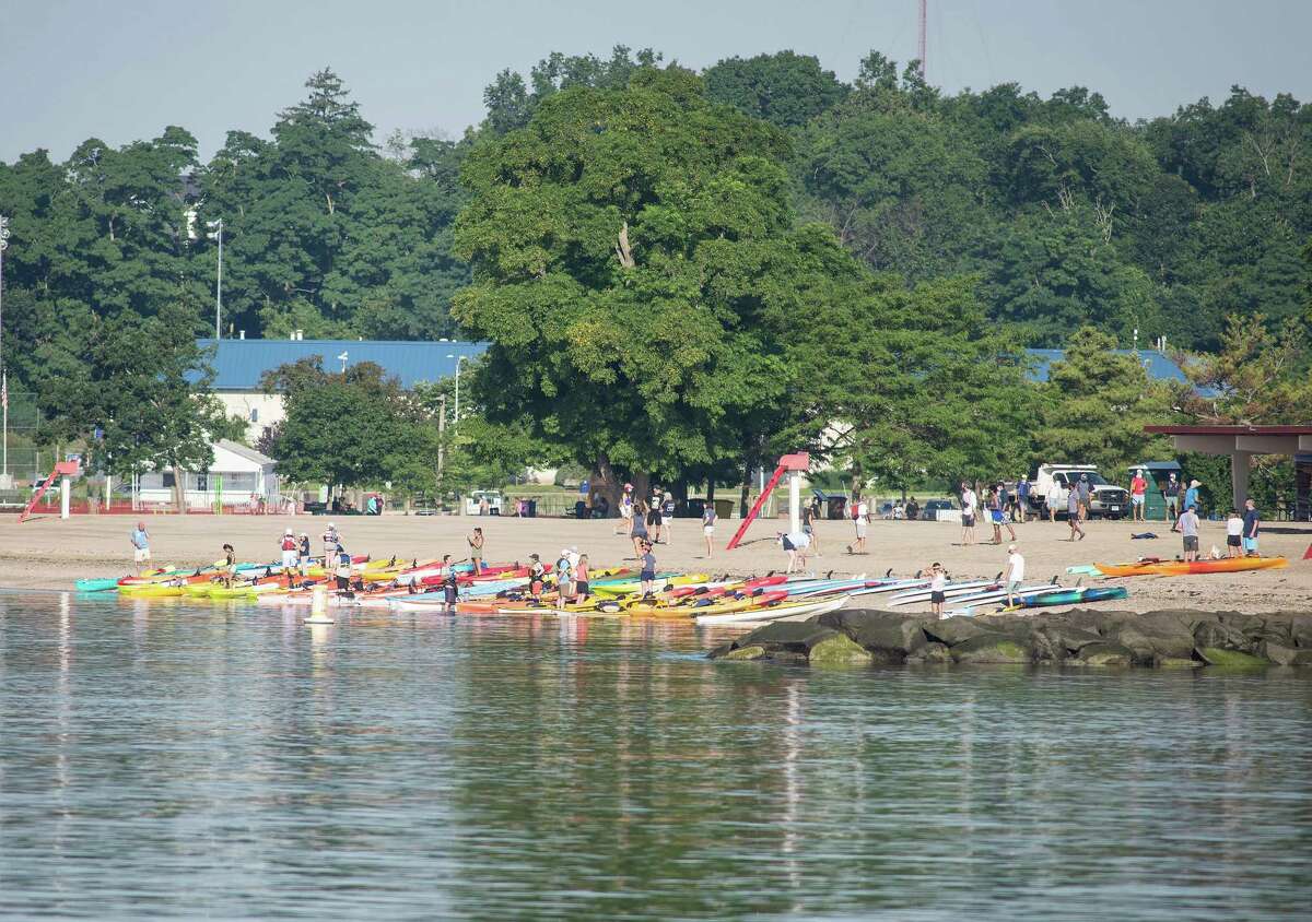 On Saturday morning, SoundWaters held its annual flotilla to raise awareness and educate about the Long Island Sound. Kayakers, standup paddleboards and others paddled from Darien and Stamford beaches.