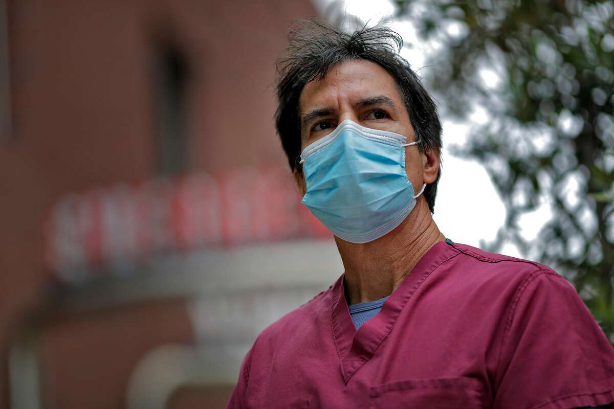 Dr. Robert Rodriguez, an emergency room doctor at San Francisco General Hospital, was a lead author on the study and a participant in front of the hospital in San Francisco, Calif., on Monday, July 20, 2020. Rodriguez will be traveling to Brownsville, TX, to help with COVID-19 care.