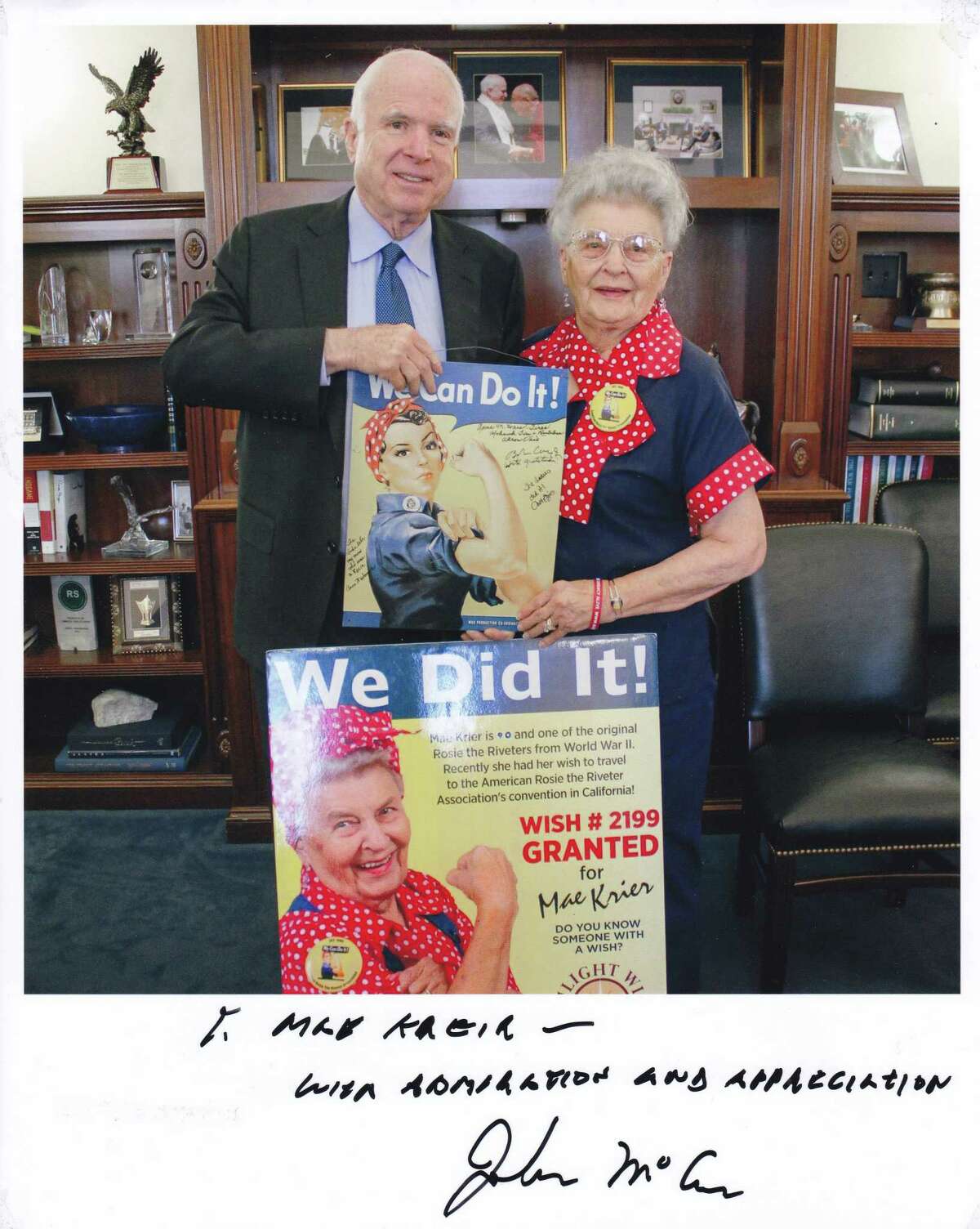 Mae Krier and Sen. John McCain in 2017.