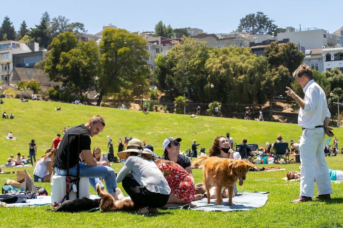 People at Dolores Park on Saturday, July 4, 2020, in San Francisco, Calif.