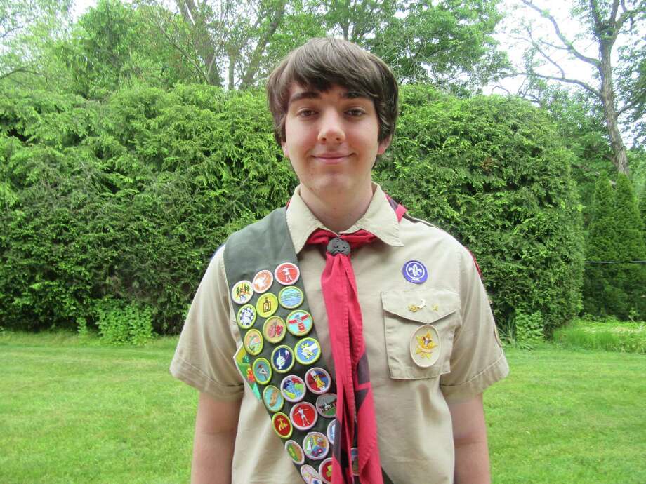 Gary Stewart, a Fairfield resident completing the service project required to become an Eagle Scout, is hosting a food drive on Saturday to benefit Operation Hope and the Bigelow Senior Center’s mobile food pantry. Photo: / Gary Stewart