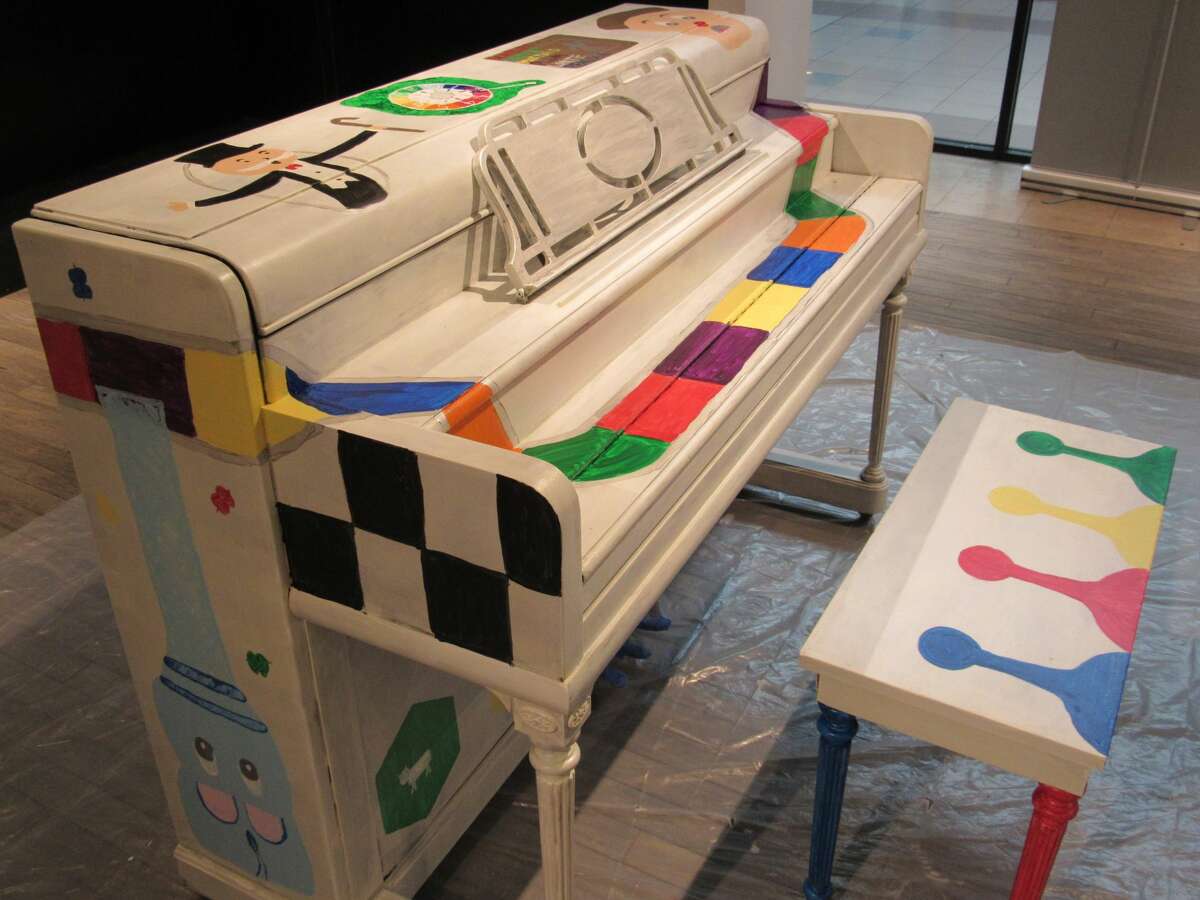 Piano decorated by Samantha Shures. The piano will be among 14 stationed around the Midland area as a part of Public Art Midland's "Art Plays" project.