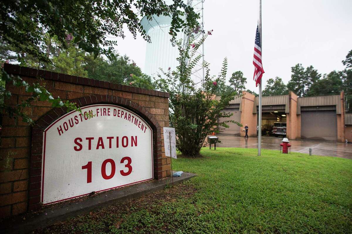 The flag flies at half staff to honor fallen Houston Fire Capt. Leroy Lucio at Station 103 on Tuesday, July 21, 2020 in Kingwood. Lucio, a 29-year veteran of the department, died Monday from COVID-19, according to Chief Sam Peña. He was battling the virus at a hospital in his hometown of San Antonio and is the first firefighter in Houston to die from the virus, the Houston Professional Fire Fighters Association said.