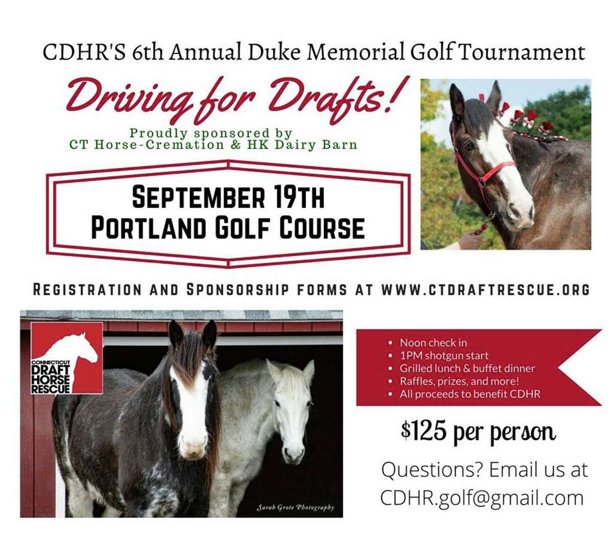 A golf tournament to benefit Connecticut Draft Horse Rescue will be held Sept. 19.