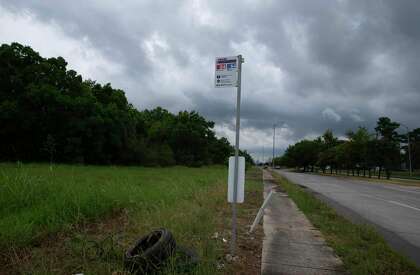 A desolate bus stop on Scott Street at Hickok Lane is seen July 20, 2020, in Houston. Harris County is putting $4.1 million toward improvements along Scott to improve bus stops so it is easier for people to walk or bike to transit.