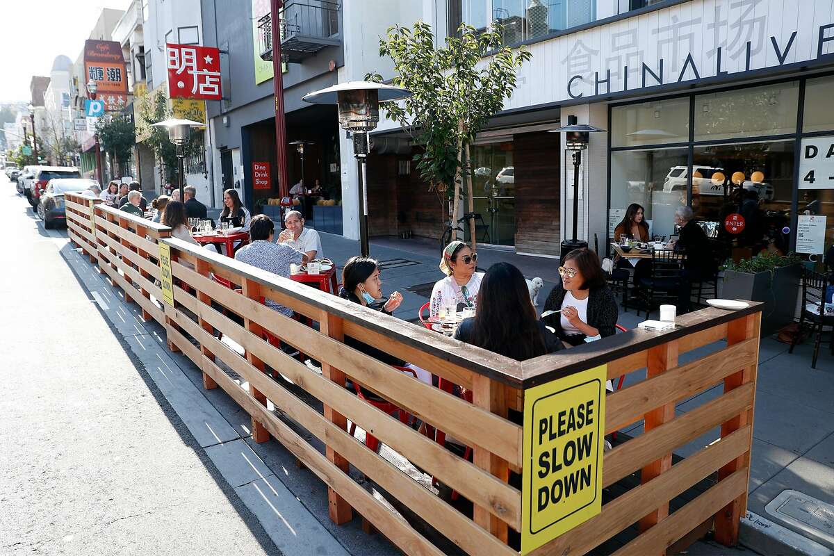 Outdoor dining at China Live on Broadway in San Francisco, Calif., on Wednesday, July 22, 2020. Shortly after shelter-in-place orders hit, San Francisco restaurant owners proclaimed that outdoor dining -- typically a feature that required too many permits and costs for many to bother with -- could save the restaurant industry.