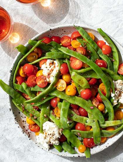 Romano green beans with ricotta cheese and cherry tomatoes. For the In The Kitchen magazine 2020