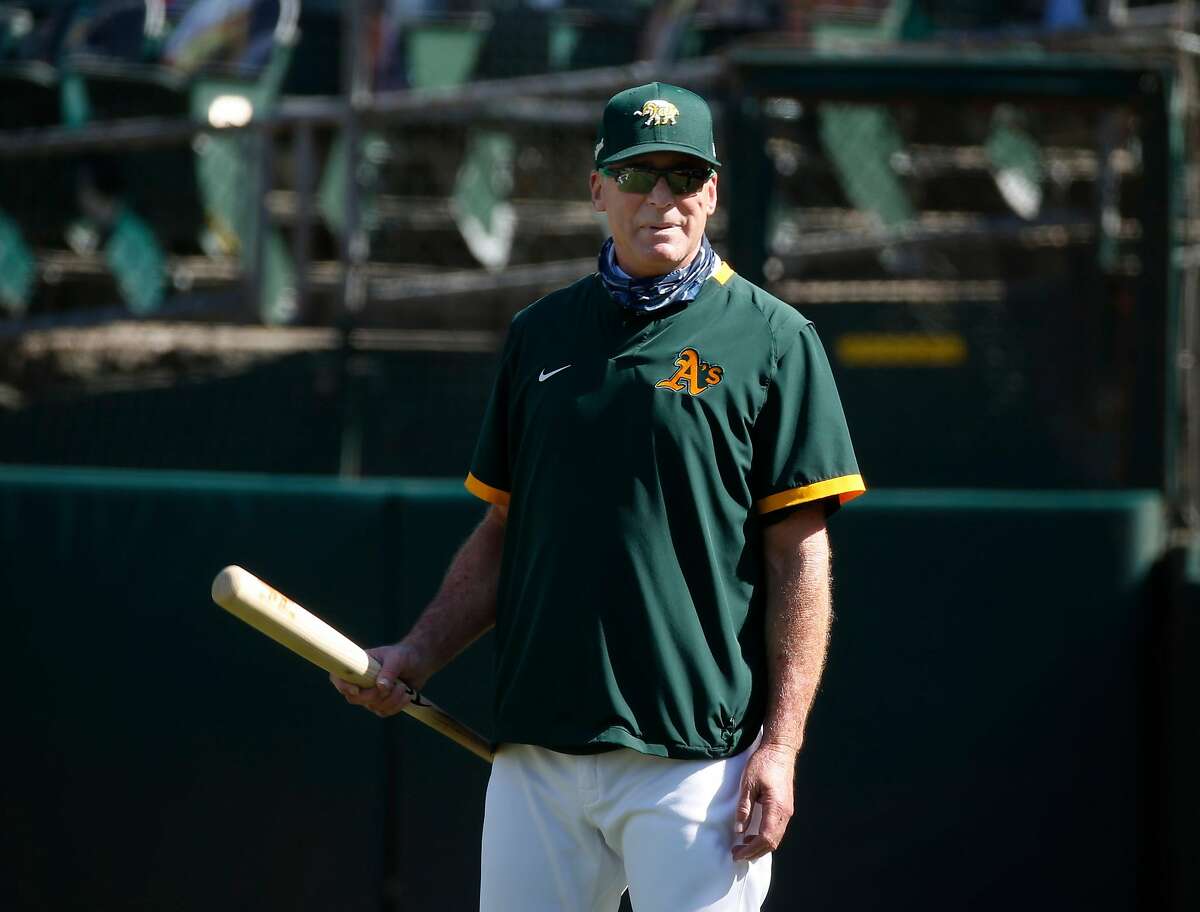 Manager Bob Melvin during the Oakland A's summer training camp at the Coliseum in Oakland, Calif. on Saturday, July 18, 2020.