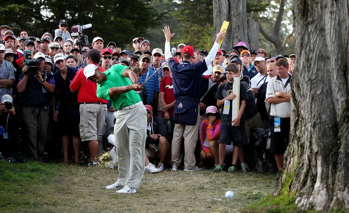 SAN FRANCISCO, CA - JUNE 16: Tiger Woods of the United States hits a shot from the rough on the 16th hole during the third round of the 112th U.S. Open at The Olympic Club on June 16, 2012 in San Francisco, California. (Photo by Jeff Gross/Getty Images)