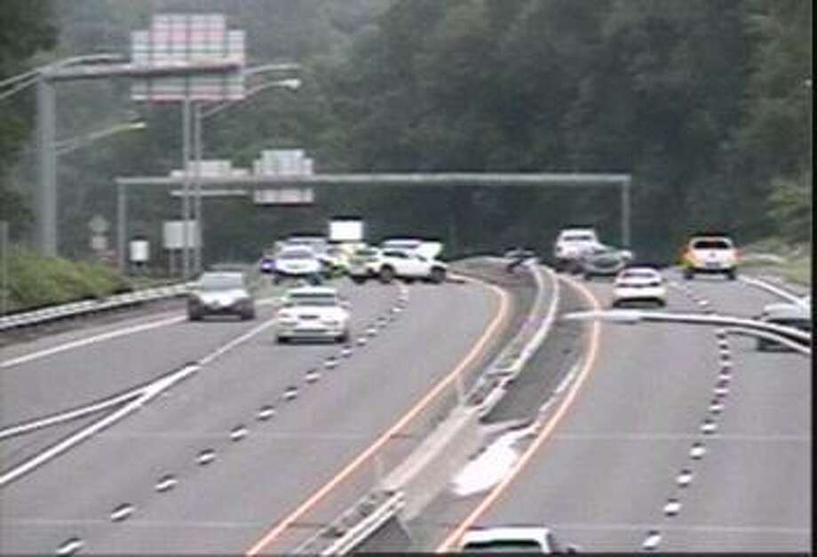 A one-vehicle accident on Route 15 in Milford is causing delays on the parkway Friday morning on July 24, 2020. Photo: CT DOT Traffic Cam Image