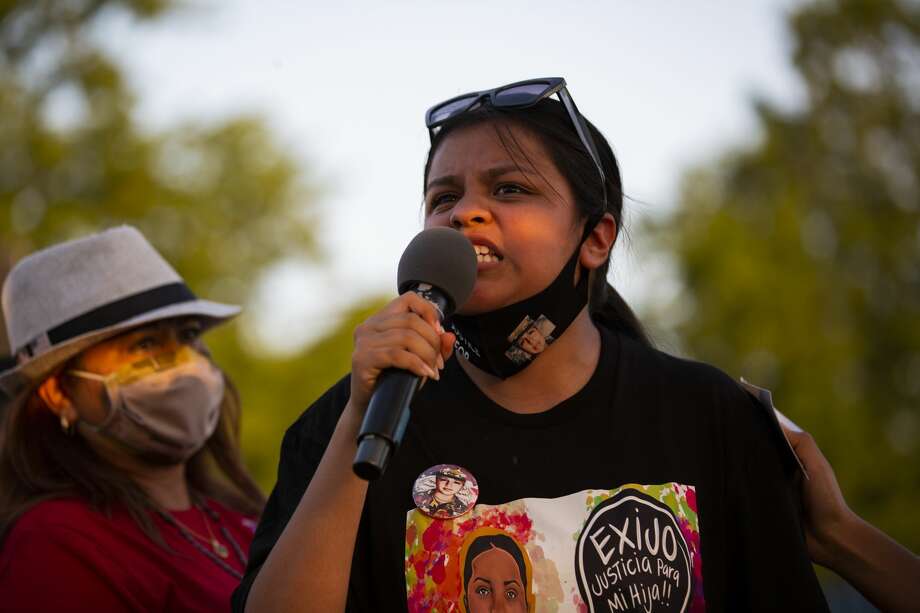 Lupe Guillén, 16, sister of Army Spc. Vanessa Guillén, talks to supporters during a religious service across from the Fort Hood on July 17, 2020. Photo: Marie D. De Jesús, Staff Photographer / ? 2020 Houston Chronicle
