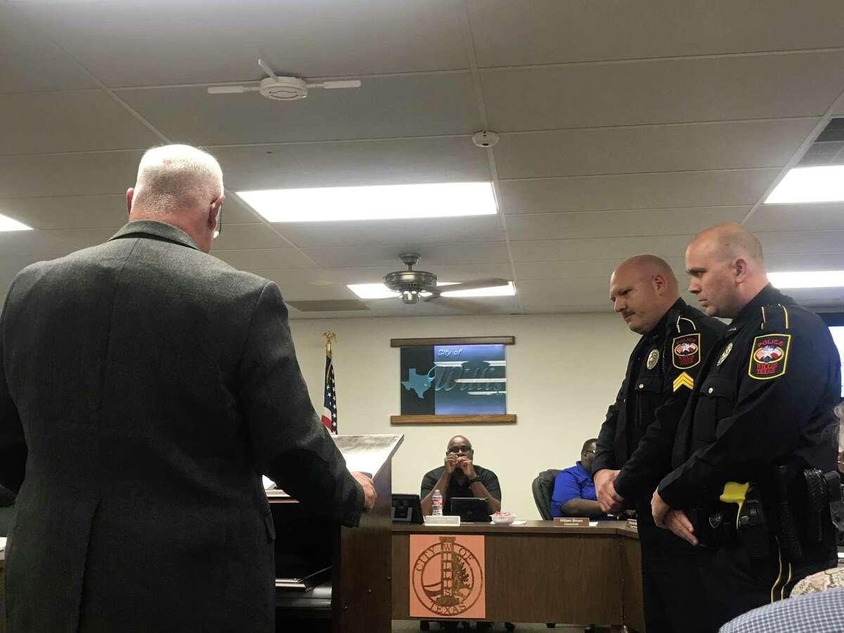Willis Police Chief James Nowak presented the National Police Hall of Fame Life Saving Medal to Sgt. Jonathan Povsha, and Officer Patrick Murphy, and Sgt. Adam Culak at the Willis City Council meeting on January, 21, 2020.