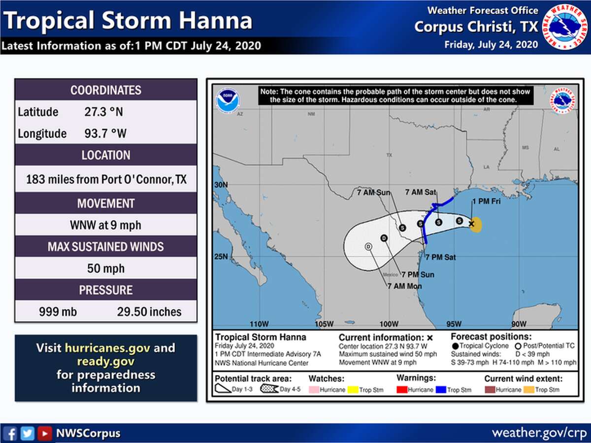 Maps provided by the National Weather Service in Corpus Christi detail what weather Laredo can expect from Tropical Storm Hanna.