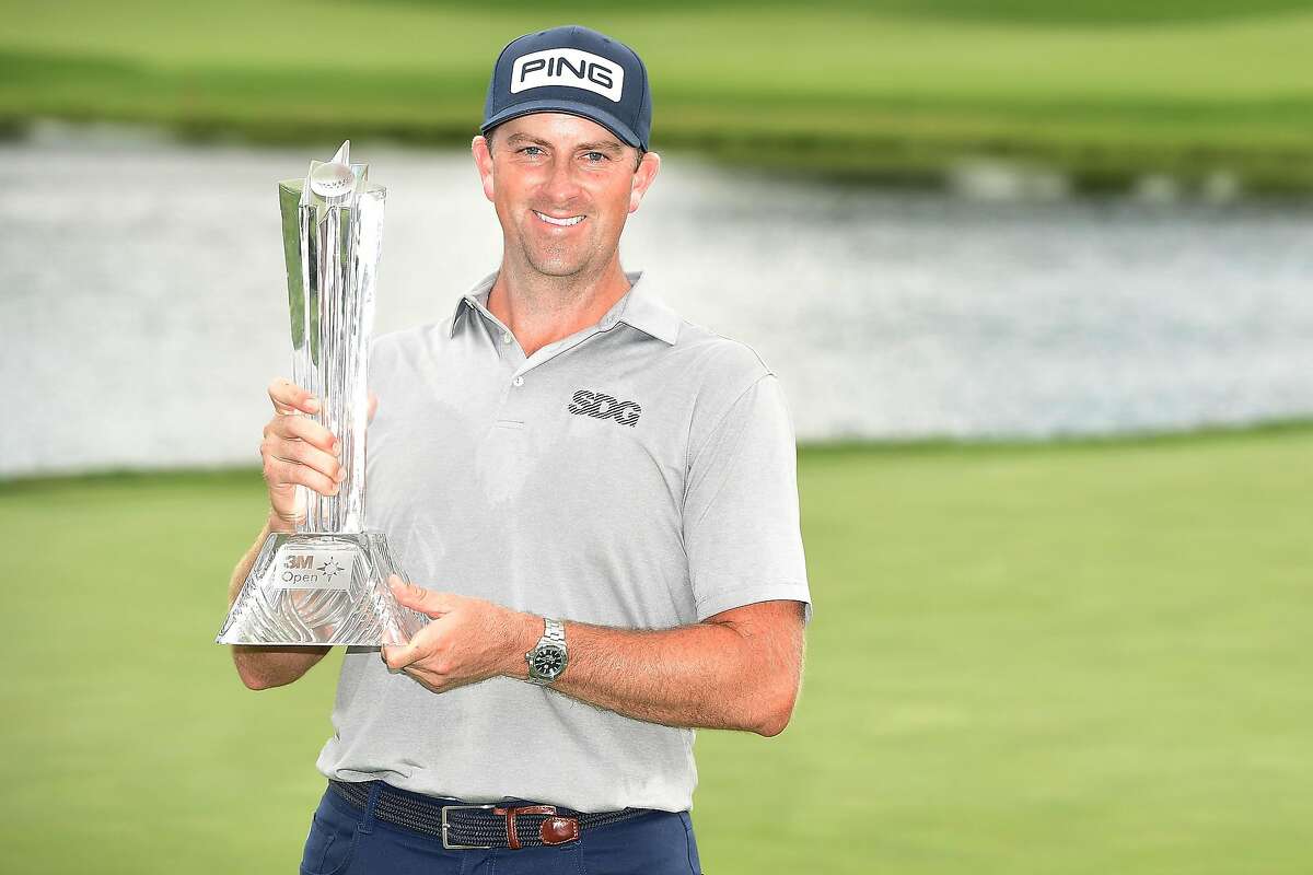 BLAINE, MINNESOTA - JULY 26: Michael Thompson of the United States poses with the trophy after winning the 3M Open on July 26, 2020 at TPC Twin Cities in Blaine, Minnesota. (Photo by Stacy Revere/Getty Images)