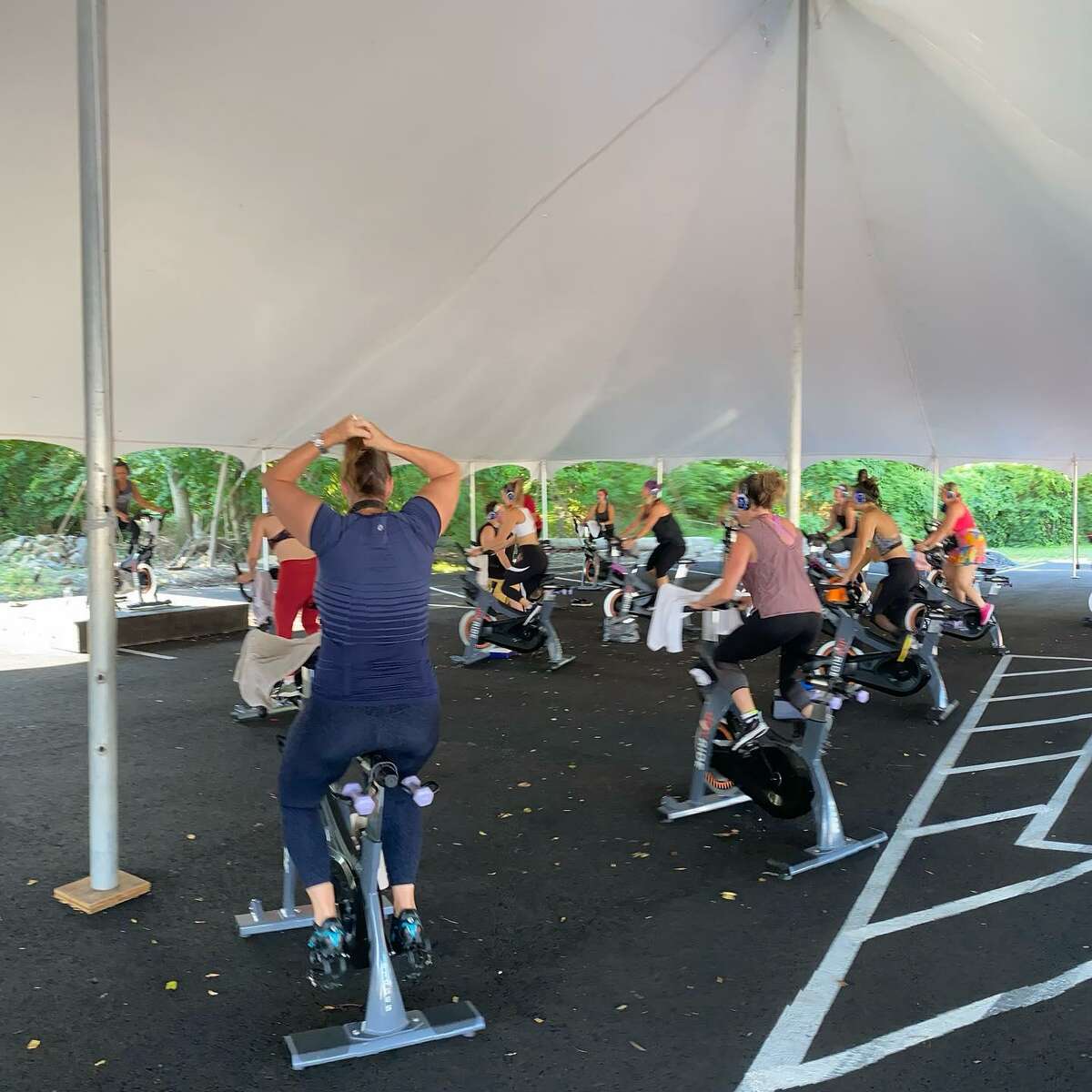 Joyride is partnering with The Corbin District to offer outdoor cycling classes under a tent in Darien.