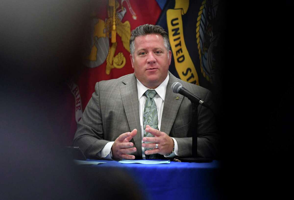 Albany County Executive Dan McCoy holds his coronavirus briefing on Monday, July 27, 2020, at the county offices in Albany, N.Y. (Will Waldron/Times Union)