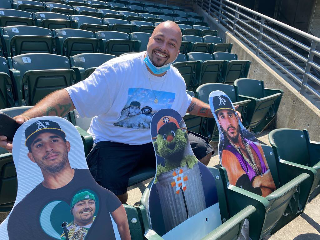 August 06, 2020: Cardboard cutouts of fans fill the seats of a MLB game  between the Toronto Blue Jays and Atlanta Braves at Truist Park in Atlanta,  GA. Austin McAfee/(Photo by Austin