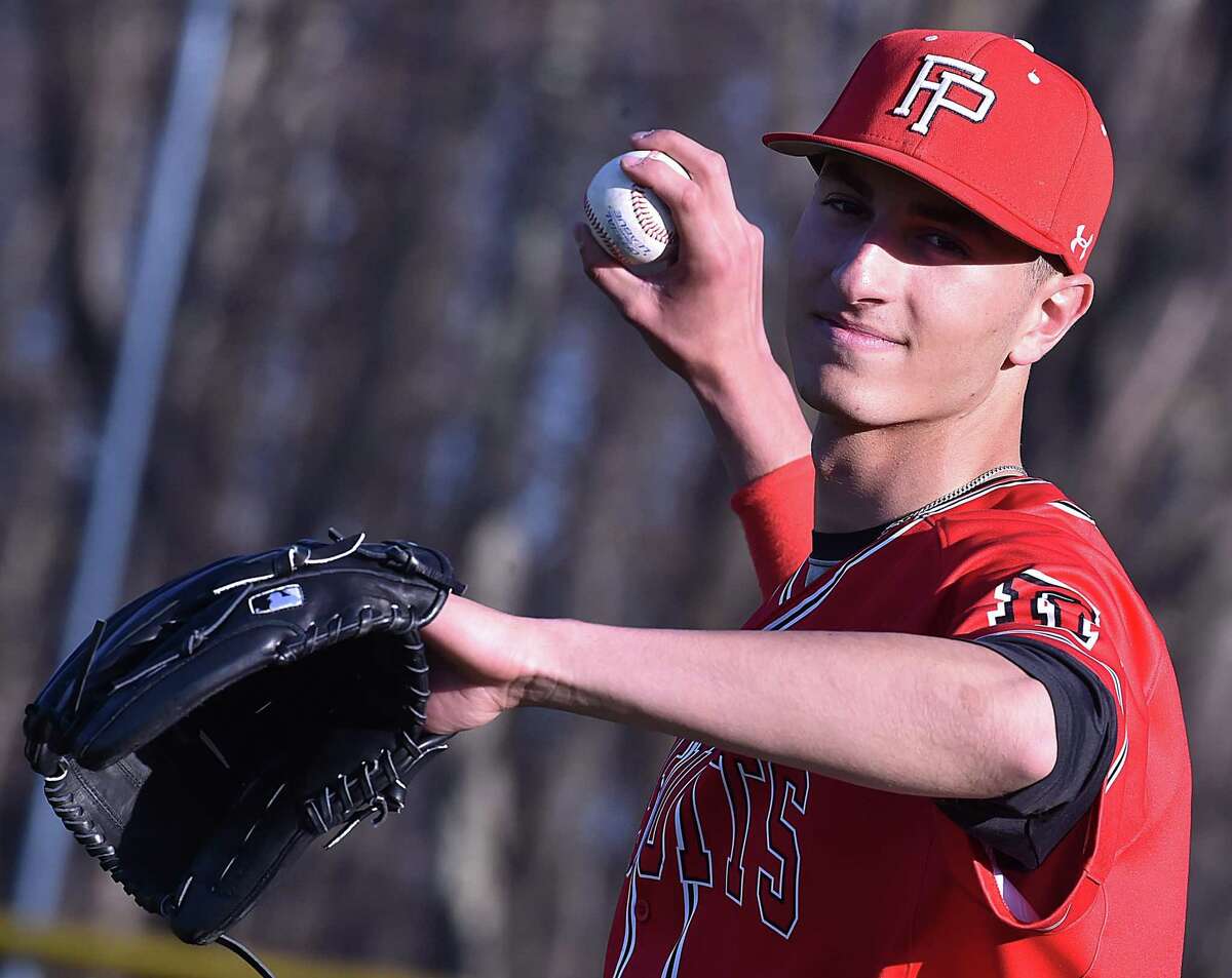 Fairfield Prep junior Adam Stone threw 5 innings against Amity, Thursday, April 26, 2018, at Field at Janenda Field at Amity High School in Woodbridge. Stone scored the only run of the 1-0 game.
