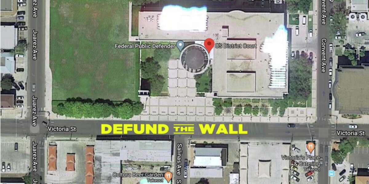 Shown is an aerial rendering for the street mural planned for outside the federal courthouse in Laredo.