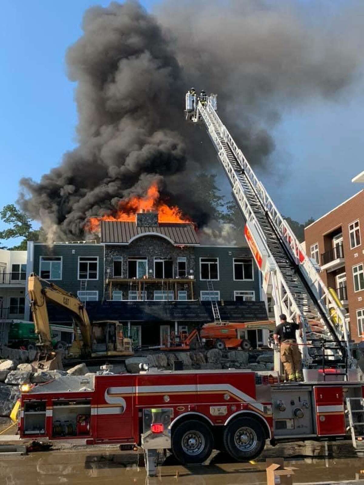 Units on scene at a fire in Oxford, Conn., on Monday, July 27, 2020.