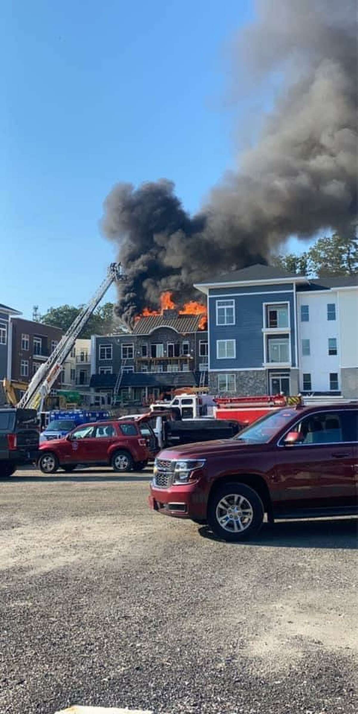 Units on scene at a fire in Oxford, Conn., on Monday, July 27, 2020.