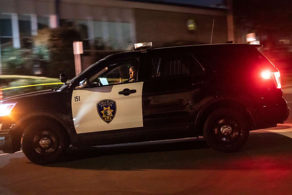 Vallejo Police Officer Kim turns his car around in front of police headquarters. Vallejo may have sustained its 14th homicide last night, outpacing all of last year of twelve on Thursday, July 16, 2020 in Vallejo, Calif.