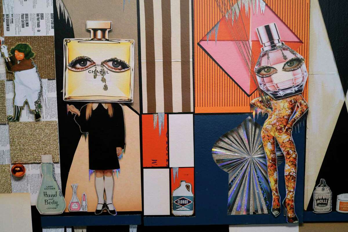 “Multifaceted Woman,” a collage by Kelly O’Connor, is on display at the McNay Art Museum.