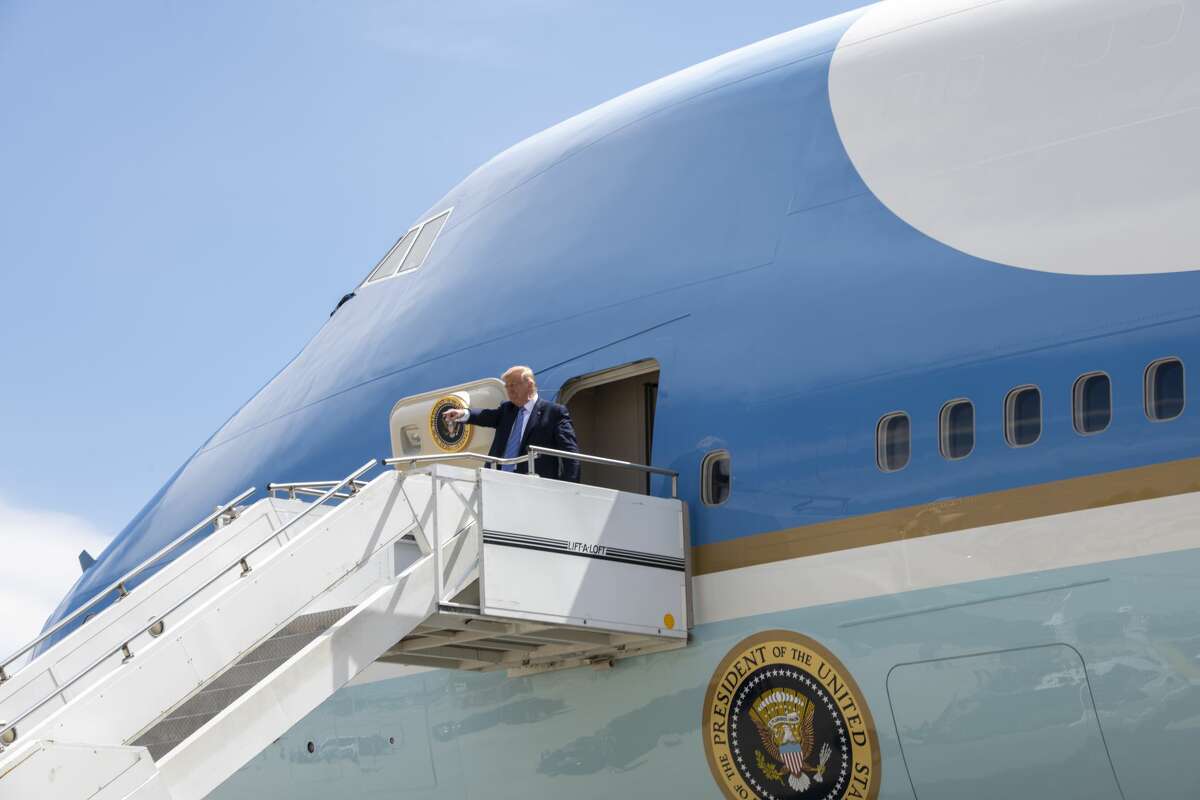 President Donald Trump steps off Air Force One on Wednesday, July 29, 2020 at the Midland International Airport.