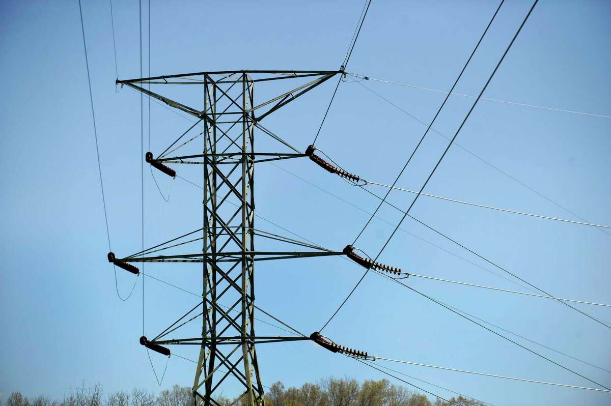 Electrical towers near the Eversource substation at 49 Stony Hill Road in Brookfield.