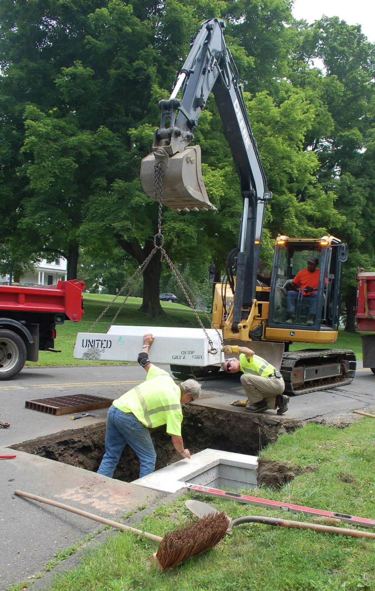 Over the years, recently retired Public Works Director Peter Hill emphasized the importance of drainage work on town roads. A crew is installing a catch basin on East Ridge Road in this 2015 photo.