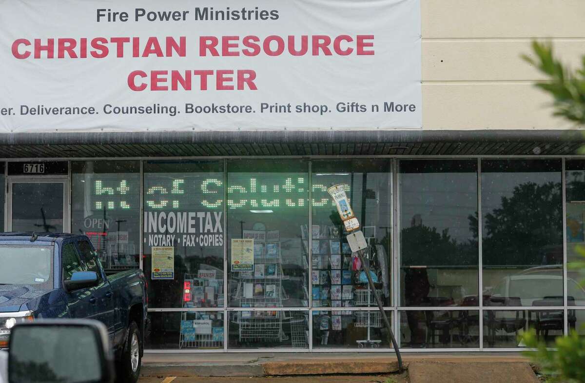 Fire Power Ministries Christian Resource Center is located next door to the clinic operated by Stella Grace Immanuel, a licensed medical practitioner and preacher with the Fire Power Ministries church, at The Commons at Mission Bend shopping mall Wednesday, July 29, 2020, in Houston.