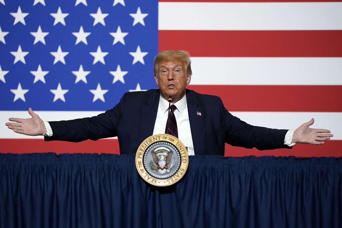 President Donald Trump speaks during a roundtable on donating plasma at the American Red Cross national headquarters on Thursday, July 30, 2020, in Washington. (AP Photo/Evan Vucci)