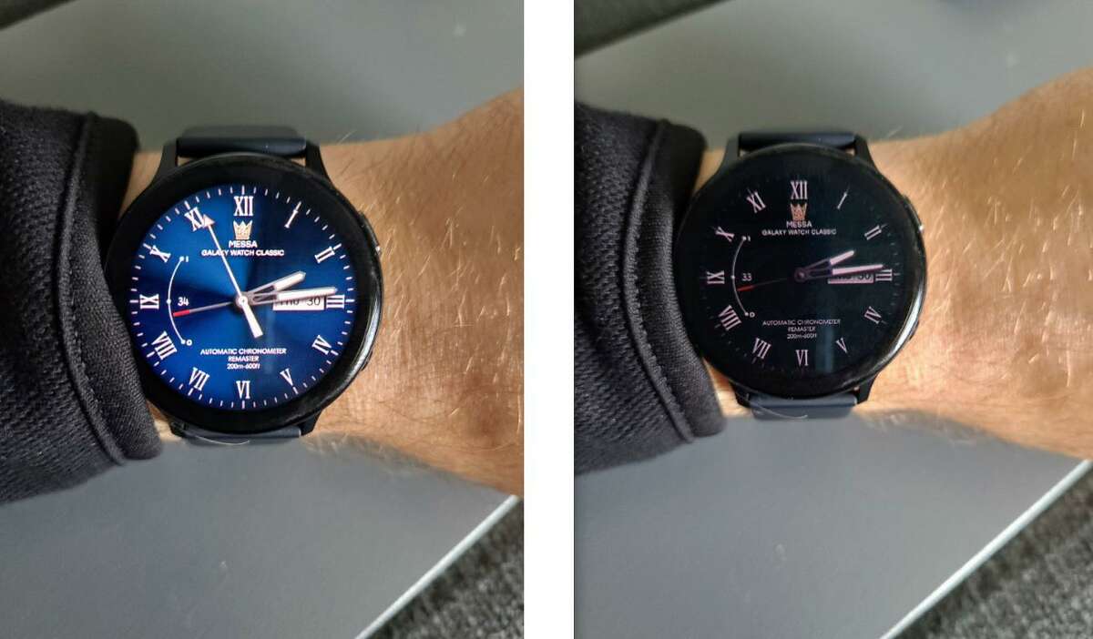 The always-on feature of the Samsung Galaxy Watch Active 2 allows you to save battery life with a toned-down version of the same face while the watch is inactive.