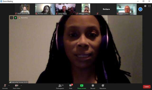 Dr. Marcella Nunez-Smith, associate professor of internal medicine, public health and management at Yale, speaks on Thursday, July 30, 2020, at an online Zoom forum organized by Branford churches and community organizations.